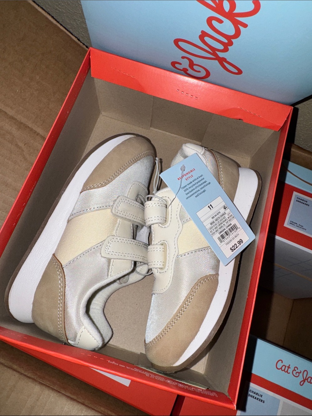 Cat & Jack Kids Beige and Cream Velcro Sneakers